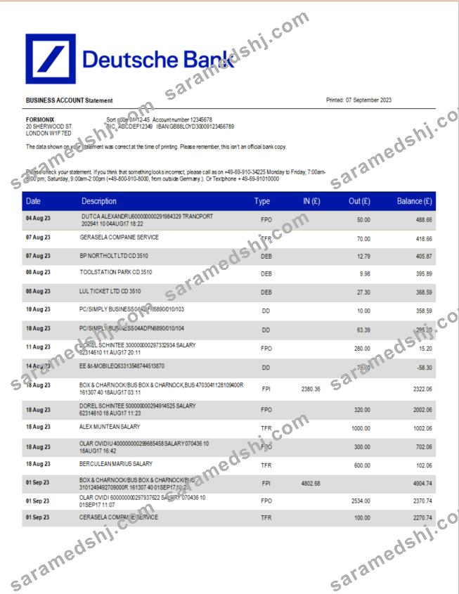 Deutsche Bank corporate statement Word and PDF template
